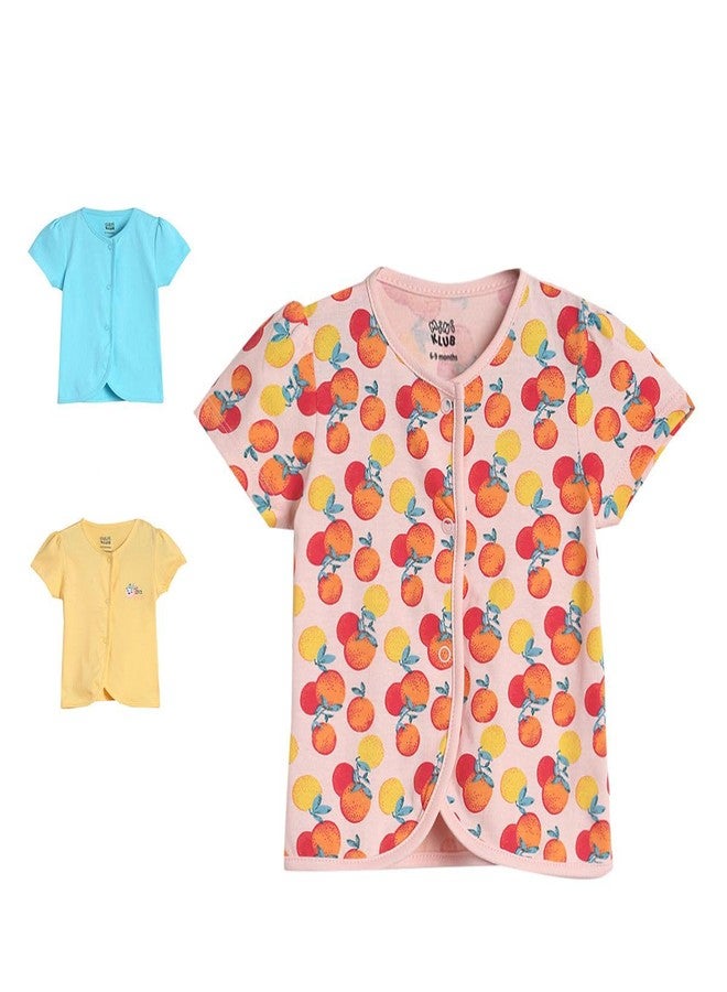 miniklub Baby Cap Sleeve Knitted Cotton Multi Color Front Open Vest, Pack Of 3 (3-6M) - Image 1