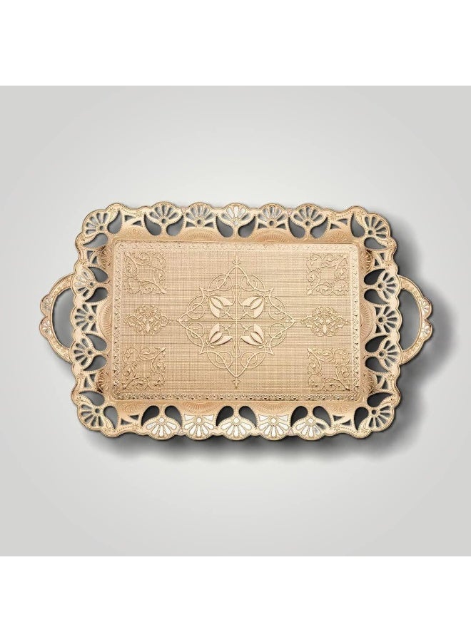 Handmade Large Gold-Colored Copper Serving Tray for Six – Authentic Ottoman Design, Made in Turkey - Image 1