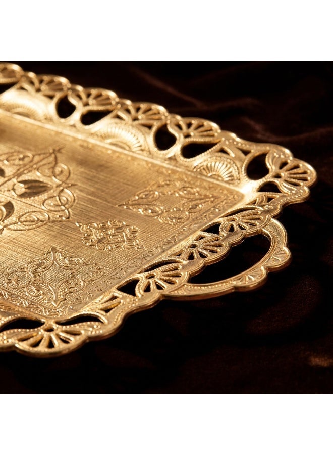 صينية تقديم كبيرة يدوية من النحاس بلون ذهبي لـ 6 أشخاص – تصميم عثماني أصيل، صناعة تركية - Image 3