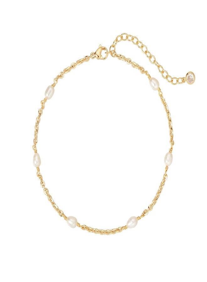 MEVECCO Dainty Gold Pearl Anklet for Women 14k Gold Plated Freshwater Pearl Anklet Bracelet Handmade Cute Minimalist Foot Chain Anklet White Pearl Anklet for Her Jewelry Gifts - Image 1