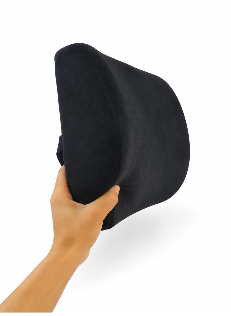 Foam Back Support Pillow for Lower Back and Lumbar Support, Ergonomic Curved Design with Fixing Strap and Velvet Cover for Work, Driving and Home - Image 3