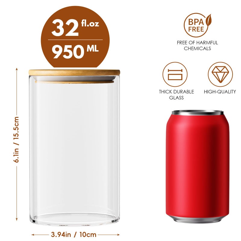 OneDream Glass Jar with Lid - 6 Pack 32oz Clear Candy Jar, Coffee Storage Jar Canister for Candy, Nuts, Grains, Flour, Beans, Oats and More - Image 3