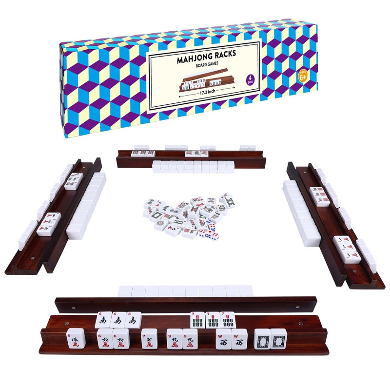 Offelec 17.2 * 1 * 2.4 inch Upgraded Magnetic Mahjong Racks, 4 pcs American Mahjong Racks with Pushers,Wooden Majiang Tile Racks (Includes Magnetically Attached Mahjong Pushers) - Image 1