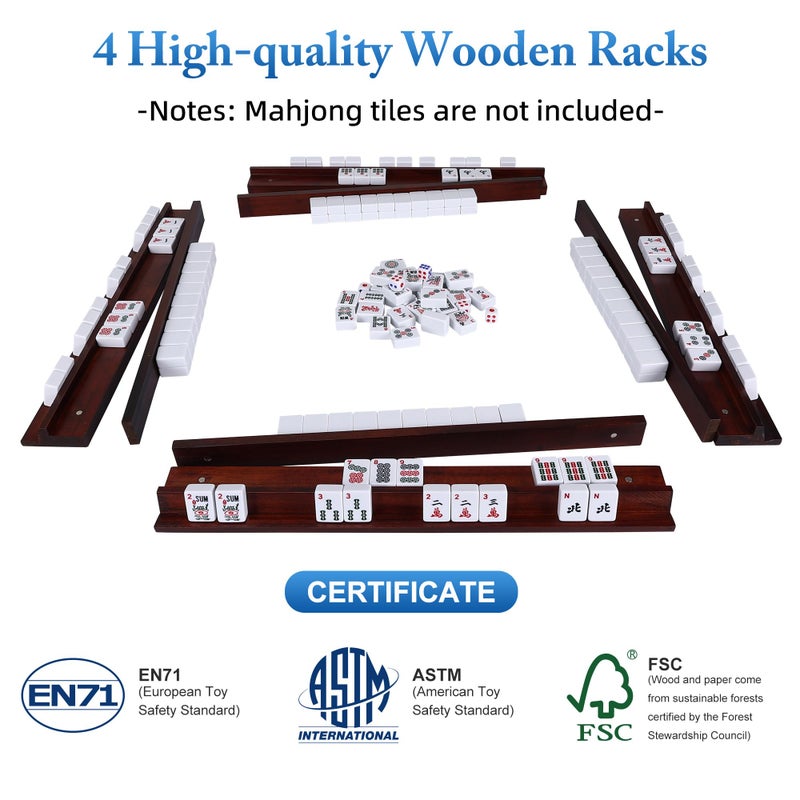 Offelec 17.2 * 1 * 2.4 inch Upgraded Magnetic Mahjong Racks, 4 pcs American Mahjong Racks with Pushers,Wooden Majiang Tile Racks (Includes Magnetically Attached Mahjong Pushers) - Image 5