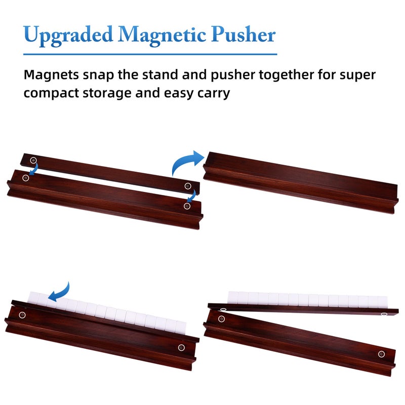 Offelec 17.2 * 1 * 2.4 inch Upgraded Magnetic Mahjong Racks, 4 pcs American Mahjong Racks with Pushers,Wooden Majiang Tile Racks (Includes Magnetically Attached Mahjong Pushers) - Image 2