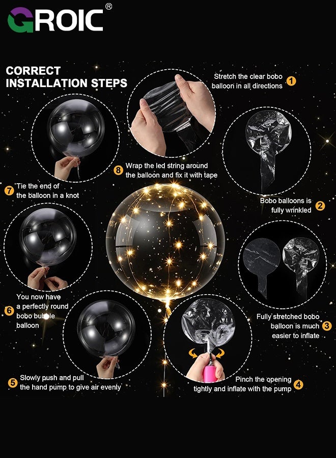 GROIC 61 Pcs LED Glow Balloon Set Party Supplies- 20'' Clear Bobo Balloons with LED Light-Up String Lights, 10''  Red Heart Shape Balloons, 5''  Red Circle Shape Balloons for Wedding, Birthday Party Decorations - Image 2
