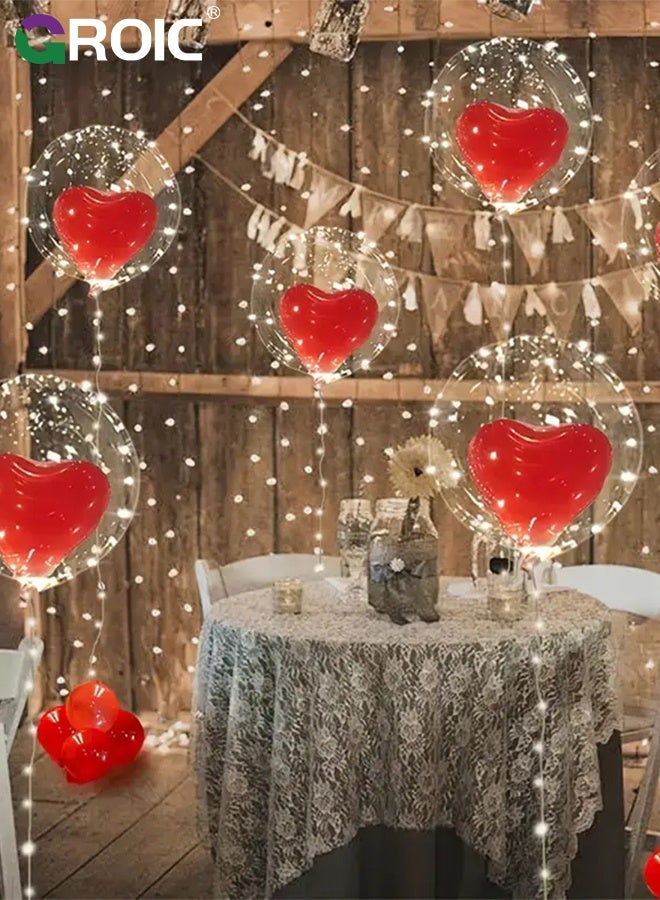 GROIC 61 Pcs LED Glow Balloon Set Party Supplies- 20'' Clear Bobo Balloons with LED Light-Up String Lights, 10''  Red Heart Shape Balloons, 5''  Red Circle Shape Balloons for Wedding, Birthday Party Decorations - Image 4