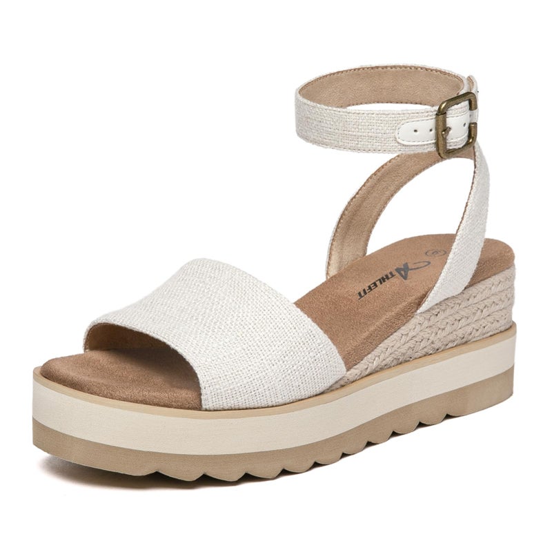 Athlefit Women's Platform Sandals Buckle Ankle Strap Open Toe Espadrille Beige Wedge Sandals Size 8 - Image 1