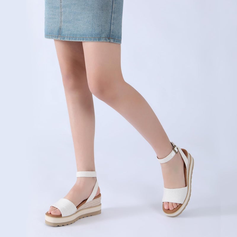 Athlefit Women's Platform Sandals Buckle Ankle Strap Open Toe Espadrille Beige Wedge Sandals Size 8 - Image 2