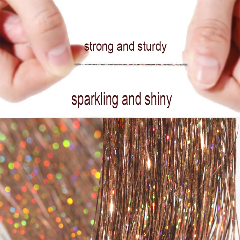 CelineBella Coffee Brown Tinsel Hair,48 Inch 1250 Strands,Heat Resistant,Sparkling Shiny Glitter Fairy Hair Extensions for Women Party Cosplay for All Hair Colors - Image 3