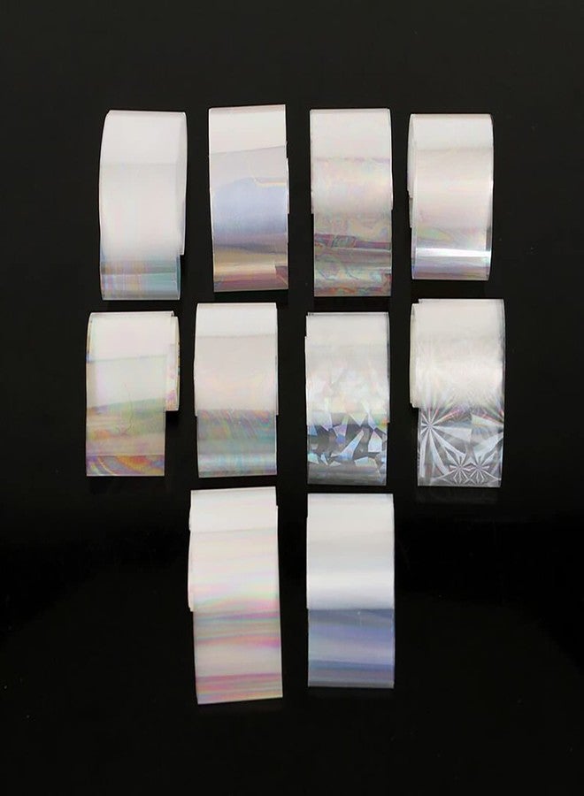 SILPECWEE 10 Rolls Neon Nail Foil for Long Acrylic Nails Holographic Nail Transfer Foil Transparent Broken Glass Holo Nail Art Foil Nail Design Stickers Fingernails Nail Accessories - Image 5
