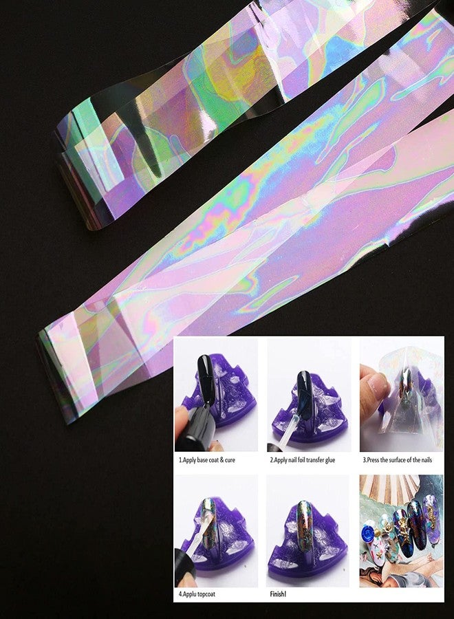 SILPECWEE 10 Rolls Neon Nail Foil for Long Acrylic Nails Holographic Nail Transfer Foil Transparent Broken Glass Holo Nail Art Foil Nail Design Stickers Fingernails Nail Accessories - Image 2