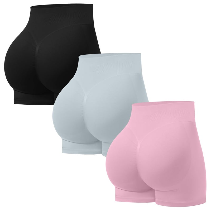 OVESPORT 3 Pack Seamless Women Workout Shorts Scrunch Butt Lifting Gym Booty Biker Shorts - Image 1