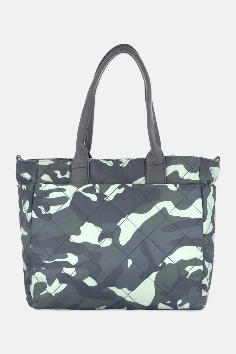 Sol and Selene Women Camouflage Totes Bag 33 L x 30 H x 14 W cm, Green  - Image 3