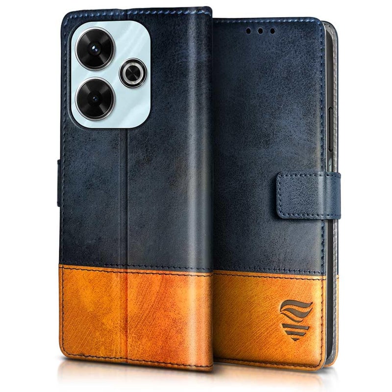 FLIPPED غطاء خلفي قابل للطي من الجلد النباتي FLIPPED لهاتف Mi Redmi 13 5G | Poco M6 Plus 5G (مرن، مقاوم للصدمات | تشطيب يدوي | جيوب بطاقات ومحفظة وحامل | أزرق إيرلندي مع بلوط مدبوغ) - Image 3