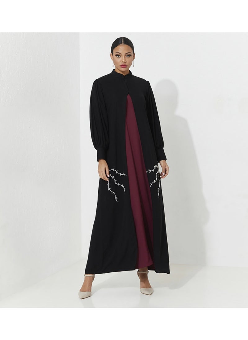 Rosette Abaya Abaya Set with silver hand Embroidery With red dress inside  - Image 1