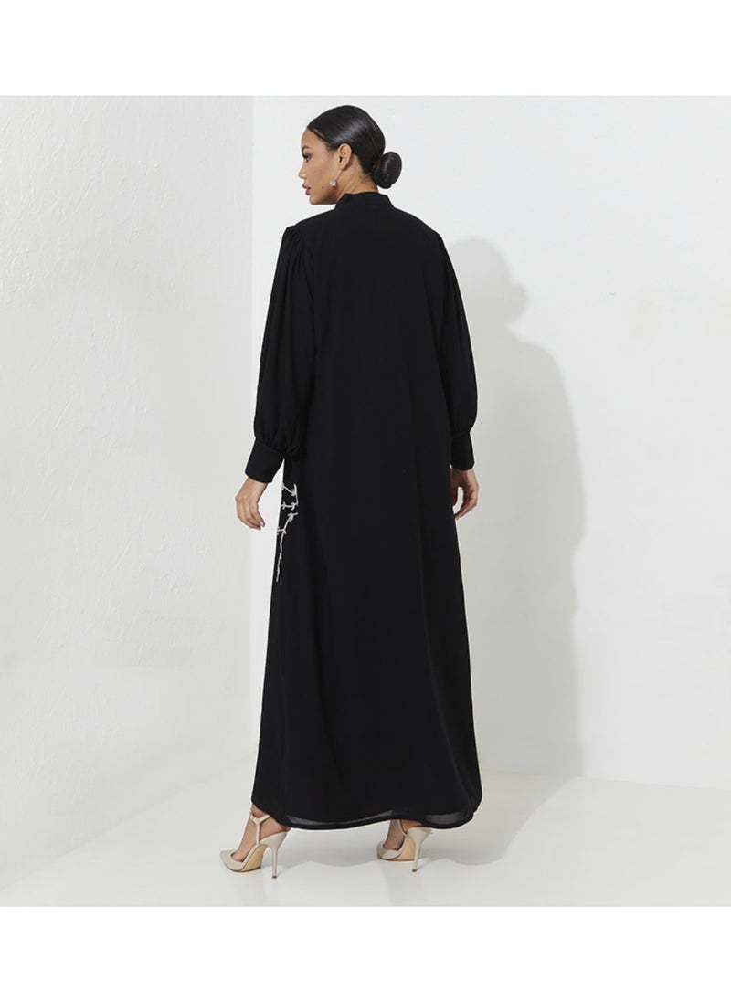 Rosette Abaya Abaya Set with silver hand Embroidery With red dress inside  - Image 4
