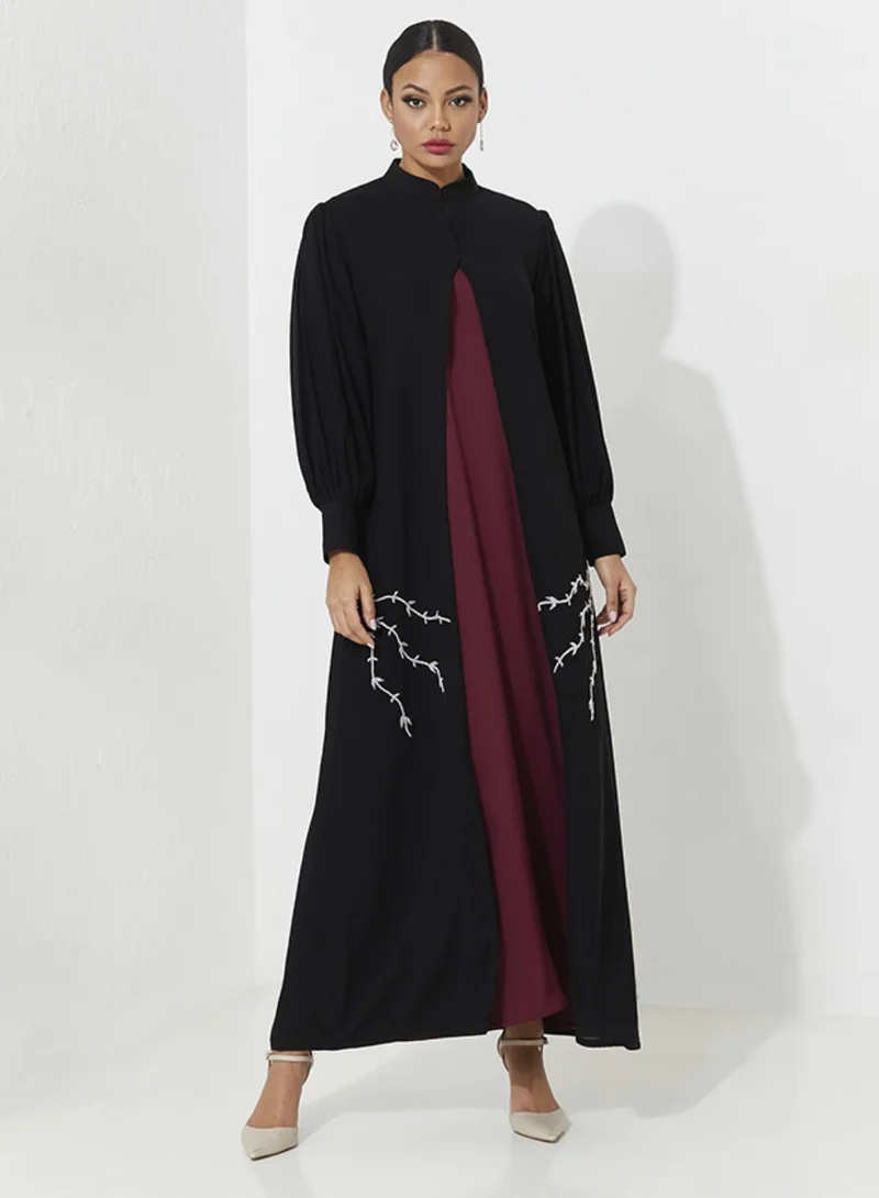 Rosette Abaya Abaya Set with hand Embroidery & red dress inside