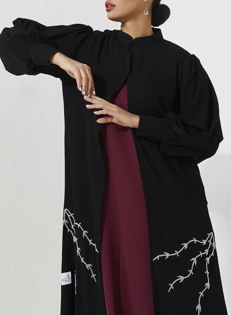 Rosette Abaya Abaya Set with hand Embroidery & red dress inside