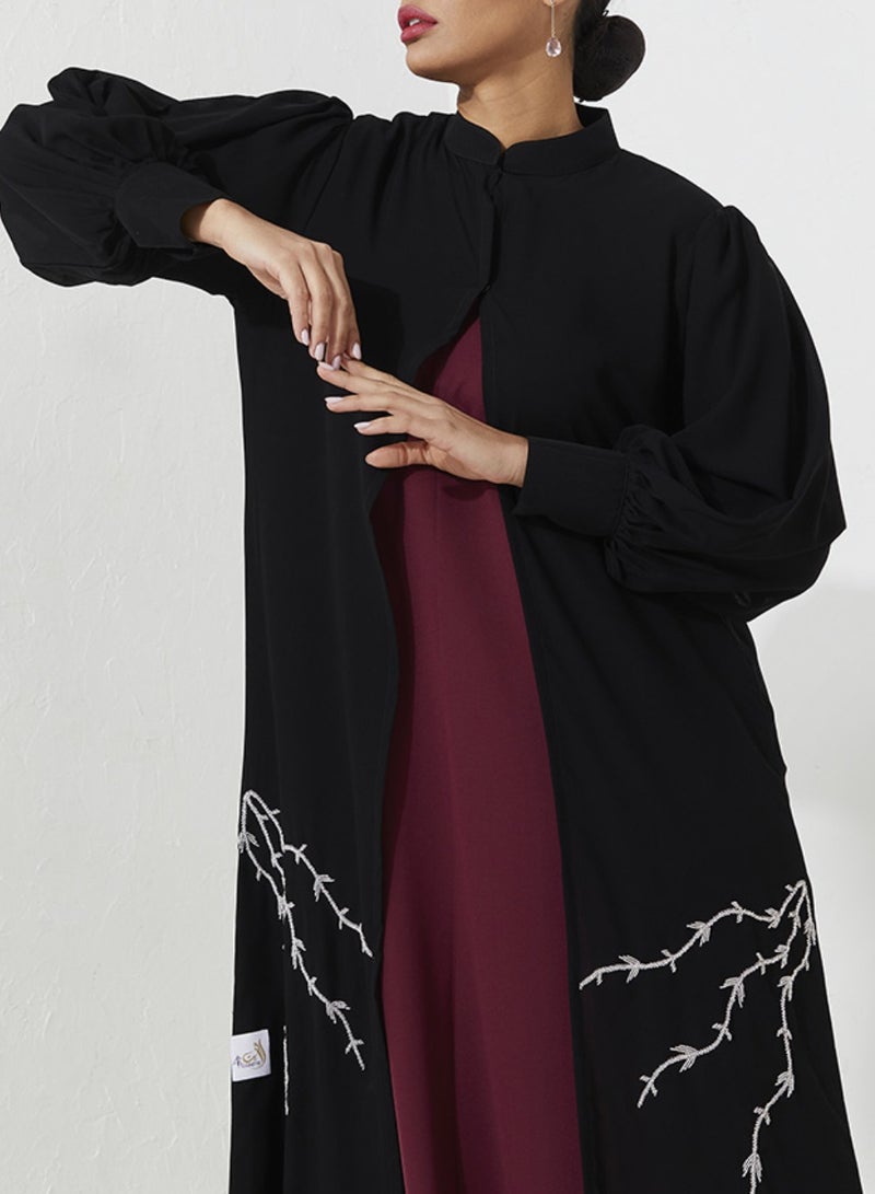 Rosette Abaya Abaya Set with hand Embroidery & red dress inside - Image 2