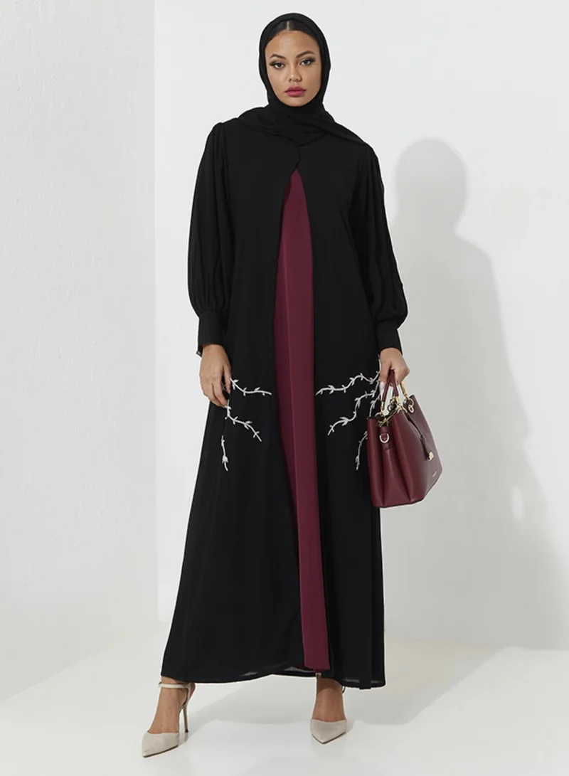 Rosette Abaya Abaya Set with hand Embroidery & red dress inside