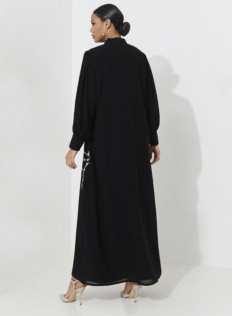 Rosette Abaya Abaya Set with hand Embroidery & red dress inside - Image 3