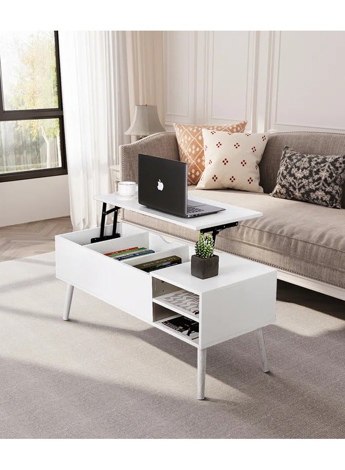 Malazhouse Modern Lift Top Coffee Table – MZCT041-White – 100L x 45H x 40W - Image 1