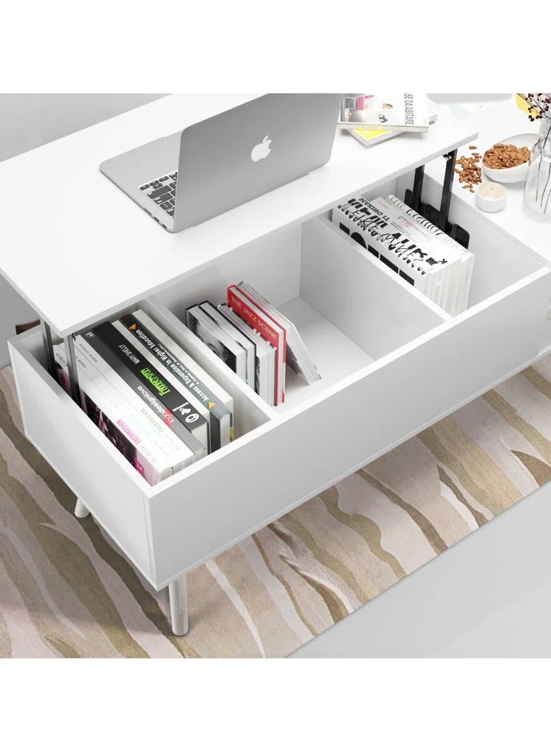 Malazhouse Modern Lift Top Coffee Table – MZCT041-White – 100L x 45H x 40W - Image 2