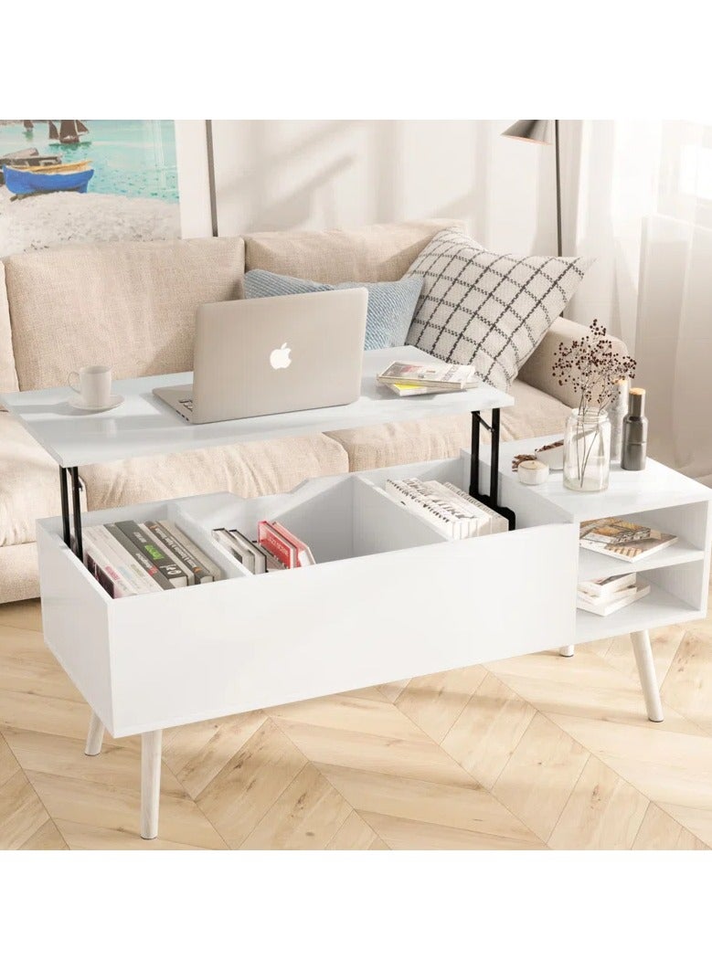 Malazhouse Modern Lift Top Coffee Table – MZCT041-White – 100L x 45H x 40W - Image 4