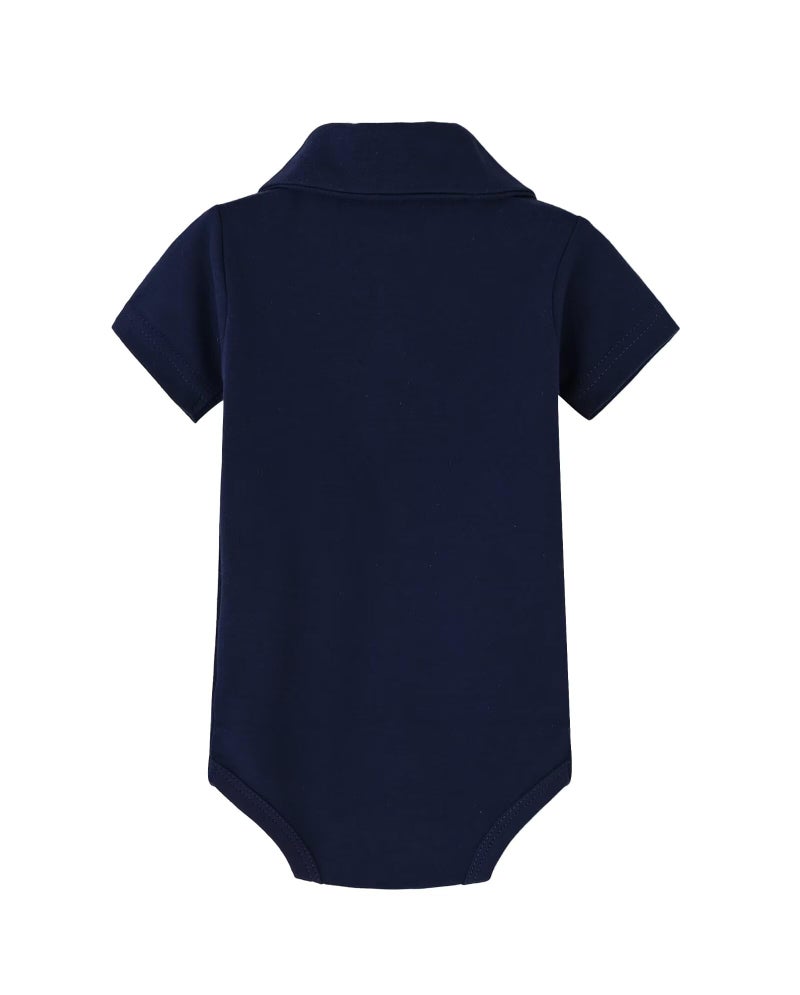 Teach Leanbh Baby Boys Pure Color Cotton Short Long Sleeve Polo Bodysuit 3-24 Months (Navy, 12 Months) - Image 2