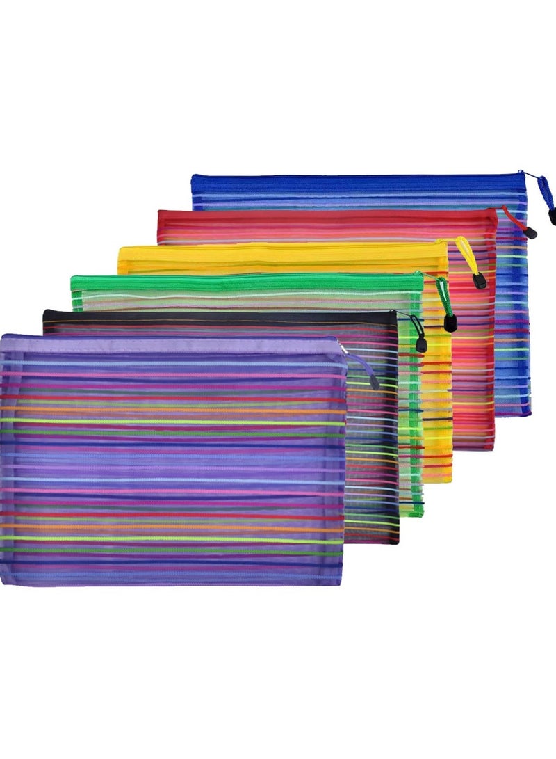 Excefore Zipper Mesh Pouch ，6 Pcs Popper Wallet Folders ，6 Colors Office Accessories,Document Wallets File Zipper Bags Storage Pouch for School, Home, Office Supply and Travel - Image 1