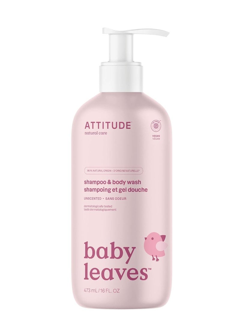 Attitude - ATTITUDE 2-in-1 Shampoo and Body Wash for Baby, Fragrance-Free EWG Hypoallergenic Plant- and Mineral-Based Ingredients, Vegan and Cruelty-Free, Unscented, 16 Fl Oz - Image 1