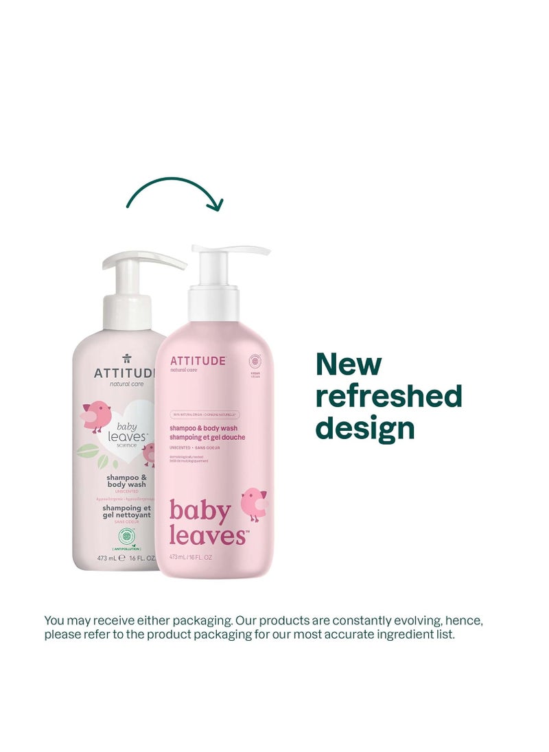 Attitude - ATTITUDE 2-in-1 Shampoo and Body Wash for Baby, Fragrance-Free EWG Hypoallergenic Plant- and Mineral-Based Ingredients, Vegan and Cruelty-Free, Unscented, 16 Fl Oz - Image 1
