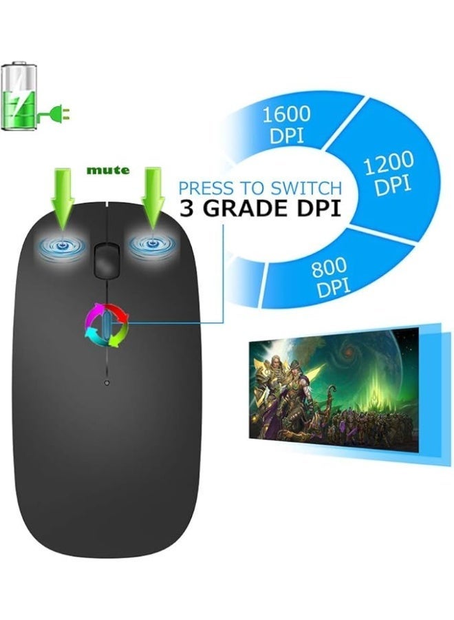 Rechargeable Bluetooth Mouse for MacBook pro/MacBook air/Laptop/iMac/ipad, Wireless Mouse for MacBook pro MacBook Air/iMac/Laptop/Notebook/pc(Bluetooth Mouse/Black) - Image 1