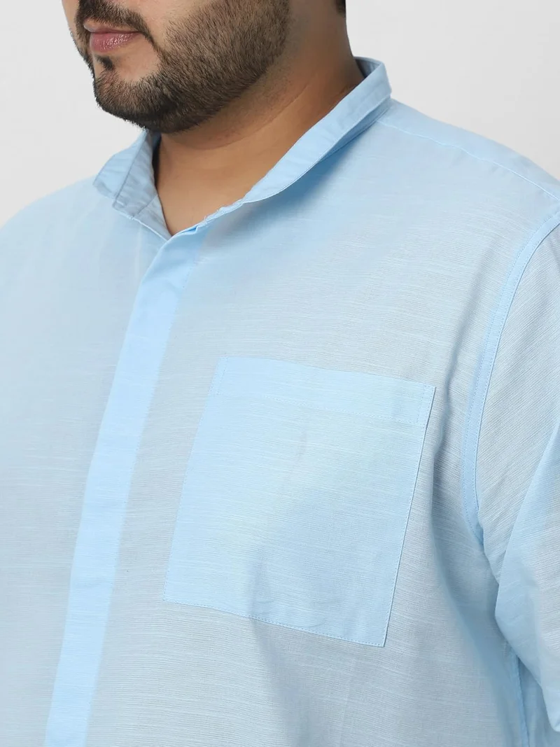 Urbano Fashion  Urbano Plus Men's Light Blue Cotton Full Sleeve Regular Fit Casual Solid Shirt with Band Collar  | Best Price UAE