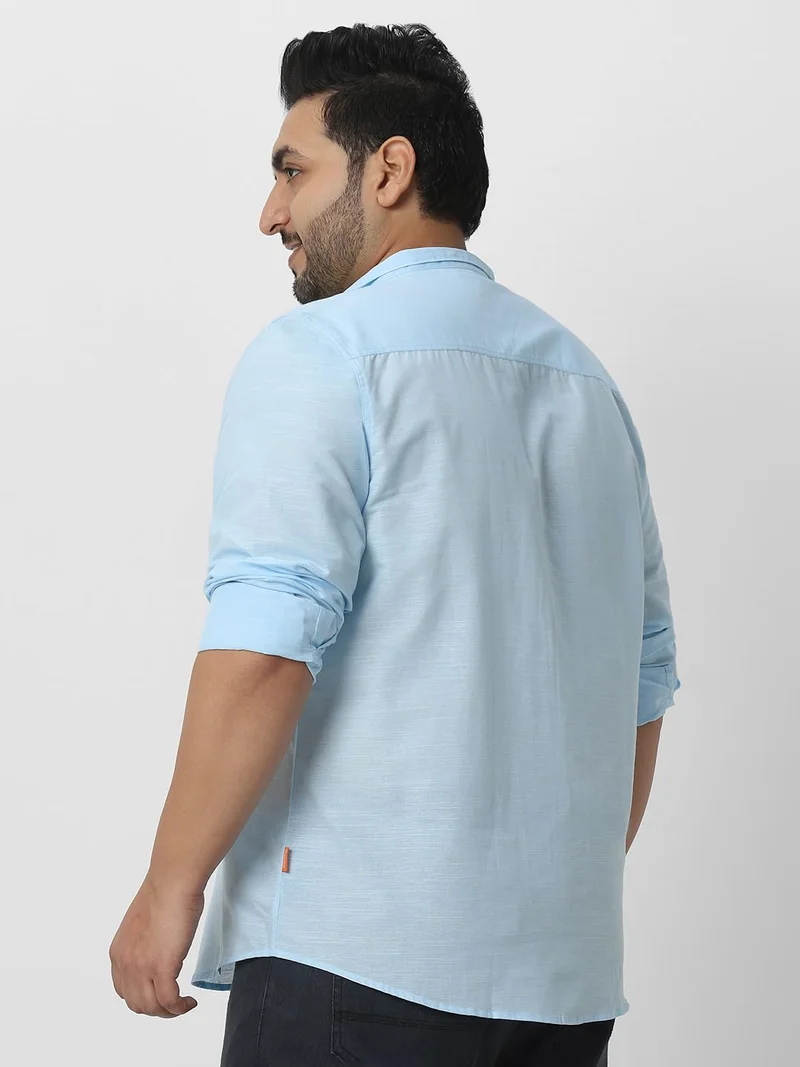 Urbano Fashion  Urbano Plus Men's Light Blue Cotton Full Sleeve Regular Fit Casual Solid Shirt with Band Collar  | Best Price UAE