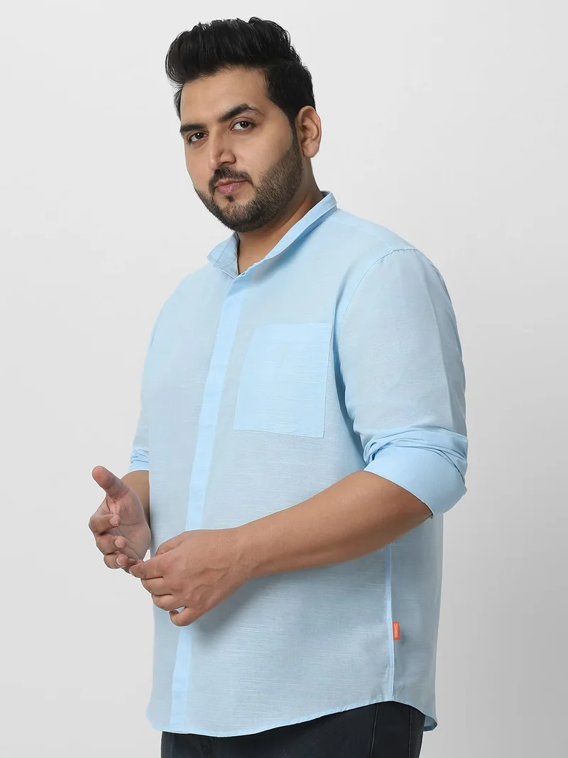 Urbano Fashion  Urbano Plus Men's Light Blue Cotton Full Sleeve Regular Fit Casual Solid Shirt with Band Collar  | Best Price UAE