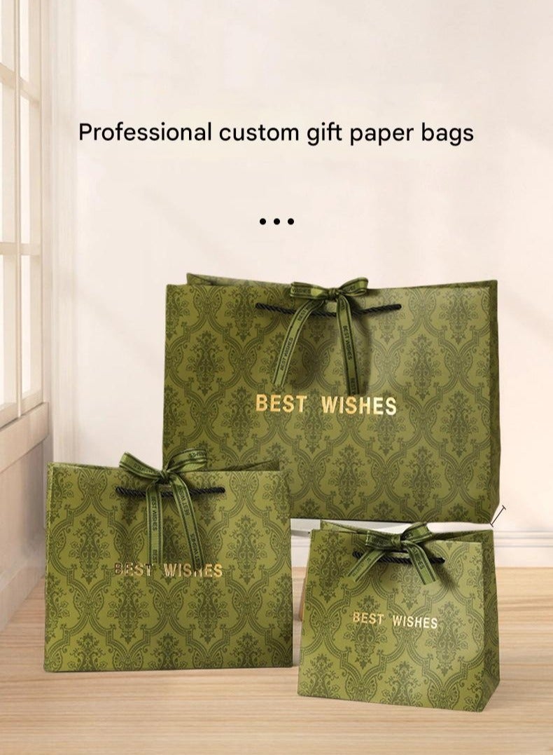 PEI  AN Premium Gift & Shopping Bags – High-Quality Kraft Paper Bags with "Best Wishes" Print, Elegant Handles for Birthdays, Corporate Events & Special Occasions 3 Pieces  - Image 2