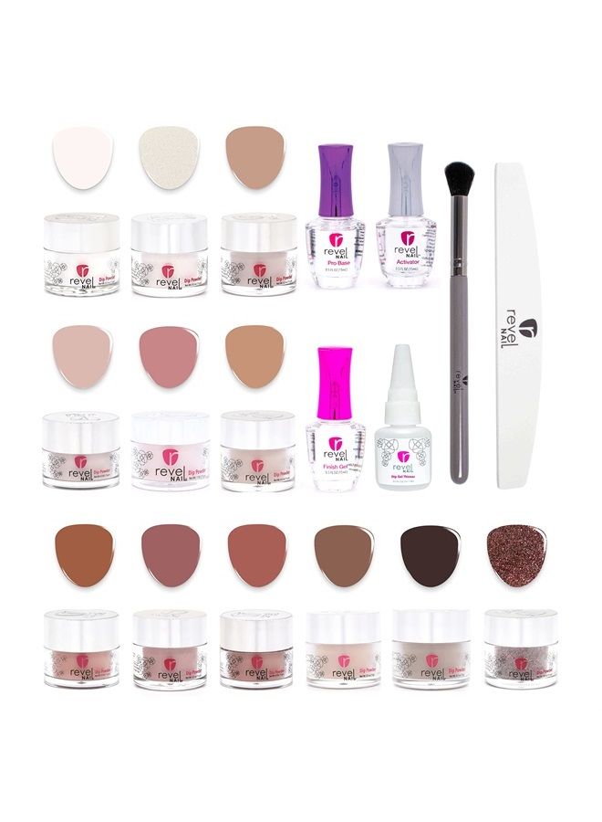 Revel Nail Starter Dip Powder Kit - 12 Color Dip Powder Nail Kit, Manicure Set with Dip Nail Powder and Dip Powder Liquid Set - Image 1