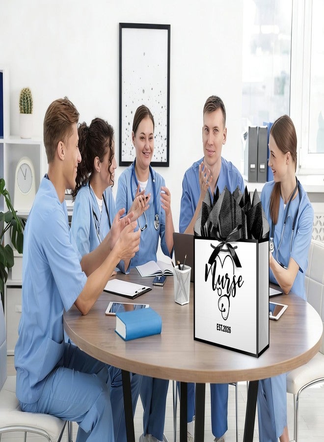 حقيبة هدايا كبيرة من XiaosRen لعام 2026 بمناسبة تخرج الممرضات، حقيبة هدايا بيضاء وسوداء للممرضات مع ورق مناديل وبطاقة وشريط، ليوم الممرضات وخريجي كليات الطب. - Image 5