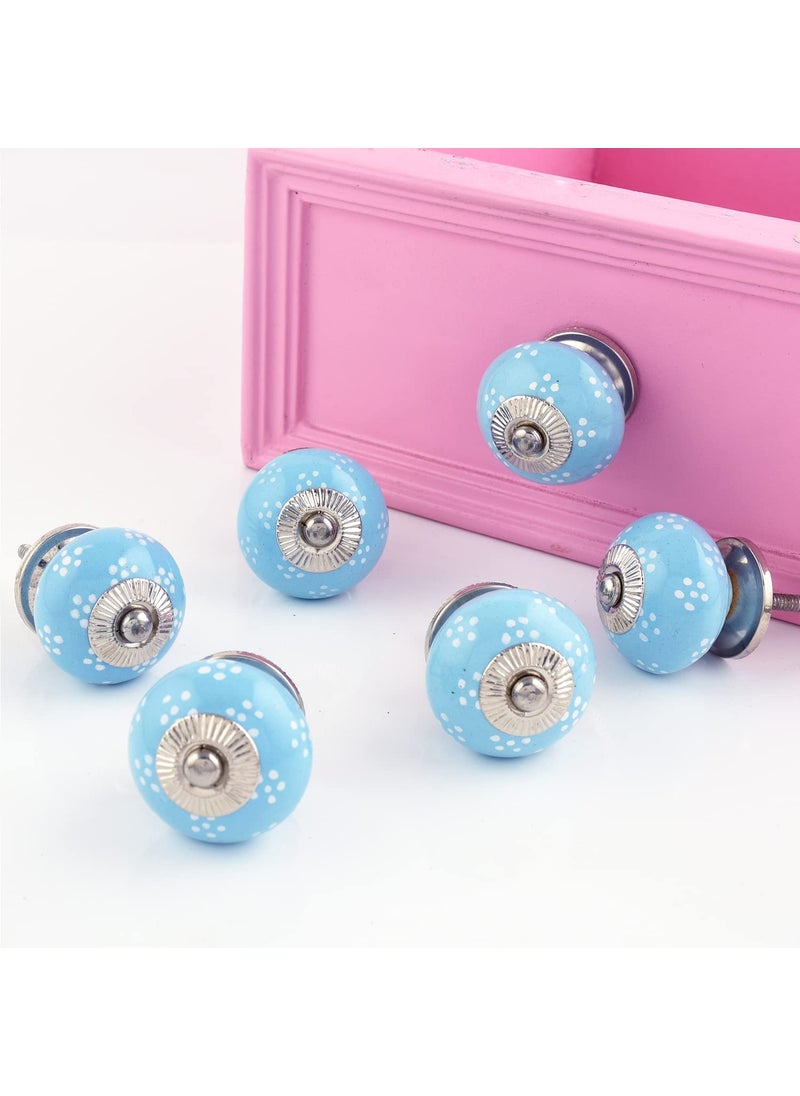 Indian-Shelf IndianShelf Pack of 6 Turquoise Drawer Knob Ceramic Dresser Knob Round Door Handles Dotted Drawer Pull Door Pull Cabinet Bar Pulls Dresses Knobs Farmhouse Cabinet Knobs 