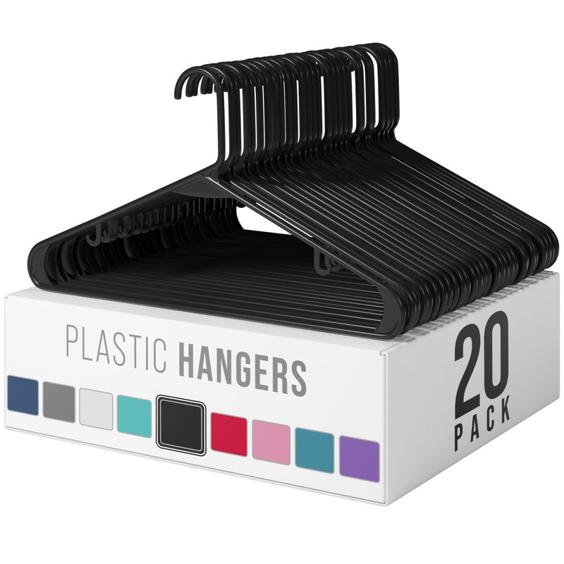 NEATERIZE Clothes Hangers Plastic 20 Pack - Black Plastic Hangers - Makes The Perfect Coat Hanger and General Space Saving Clothes Hangers for Closet - Percheros Ganchos para Colgar Ropa Hangars - Image 1