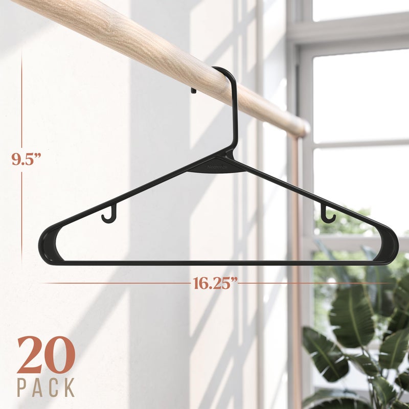 NEATERIZE Clothes Hangers Plastic 20 Pack - Black Plastic Hangers - Makes The Perfect Coat Hanger and General Space Saving Clothes Hangers for Closet - Percheros Ganchos para Colgar Ropa Hangars - Image 2