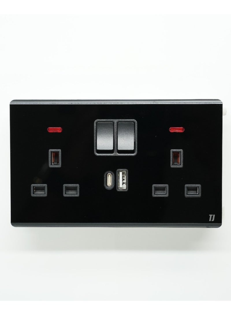 تي جيه TJ INCLINE BLACK BS 13A 2G SWITCH SOCKET + USB + C TYPE 15002