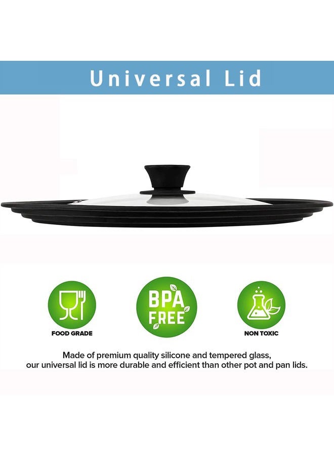 ILOVYO Universal Round Lid for Pans, Pots and Skillets Vented Tempered Glass - Graduated Rim Fits 7 to 12 inch Cookware – Heat Resistant Knob – Food Safe - Microwave Safe – Dishwasher Safe - Image 5