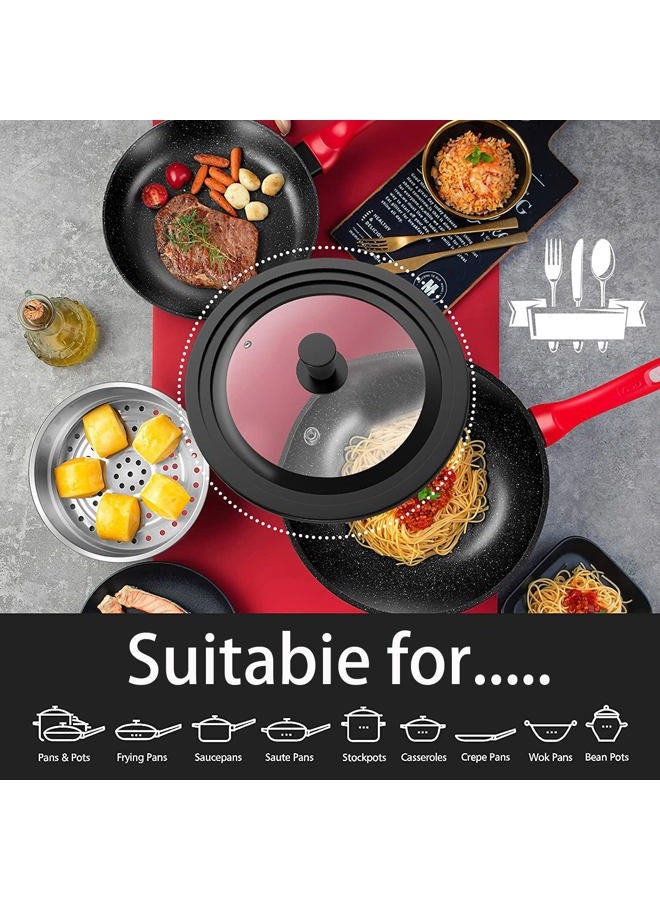 ILOVYO Universal Round Lid for Pans, Pots and Skillets Vented Tempered Glass - Graduated Rim Fits 7 to 12 inch Cookware – Heat Resistant Knob – Food Safe - Microwave Safe – Dishwasher Safe - Image 2