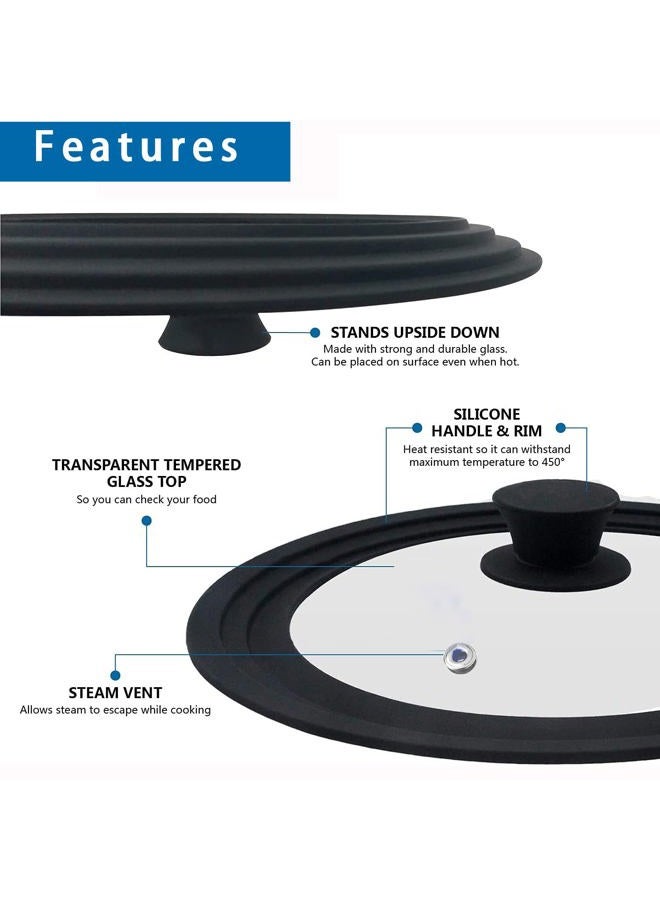 ILOVYO Universal Round Lid for Pans, Pots and Skillets Vented Tempered Glass - Graduated Rim Fits 7 to 12 inch Cookware – Heat Resistant Knob – Food Safe - Microwave Safe – Dishwasher Safe - Image 4