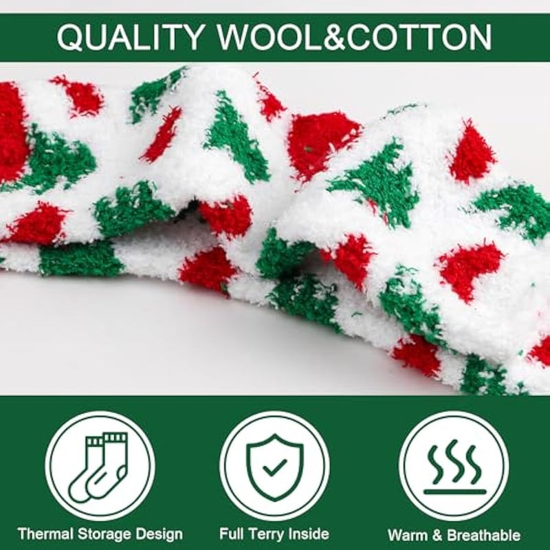 إسكدنيا جوارب منفوشة للكريسماس، 3 ازواج للنساء والاطفال، شباشب سرير، هدية الكريسماس - Image 4