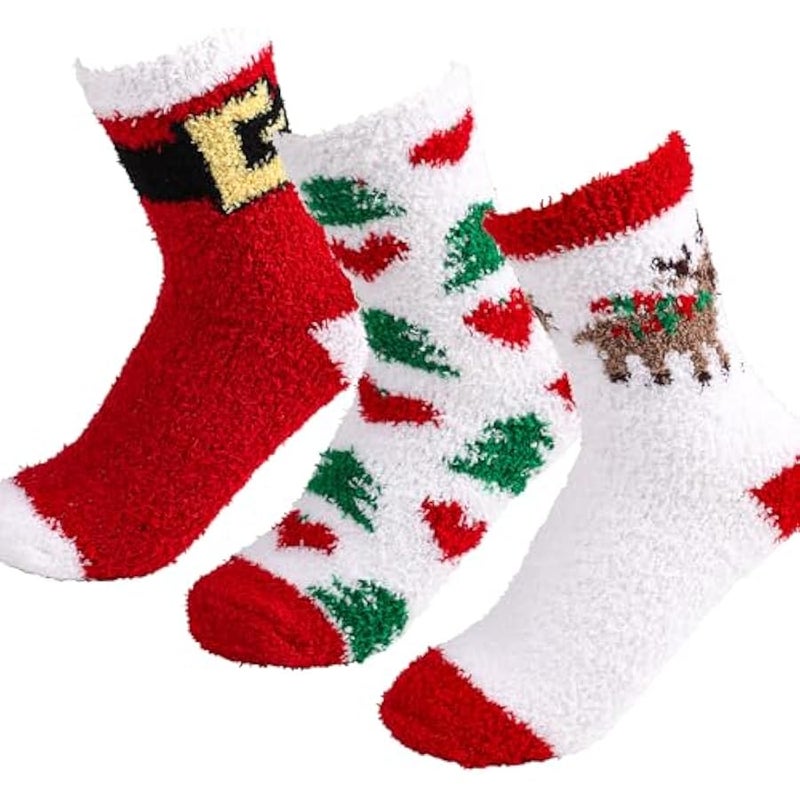 إسكدنيا جوارب منفوشة للكريسماس، 3 ازواج للنساء والاطفال، شباشب سرير، هدية الكريسماس - Image 1