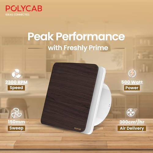 Polycab Freshly Prime 150mm Air Exhaust fan for Kitchen, Bathroom | Noiseless, Sleek Design Easy to Clean | High Speed, Powerful Motor, 100% Copper Winding, 3 Year Warranty【Wood Finish】 - Image 5